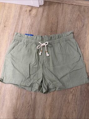 Hang Ten Olive Green Linen-Blend drawstring shorts